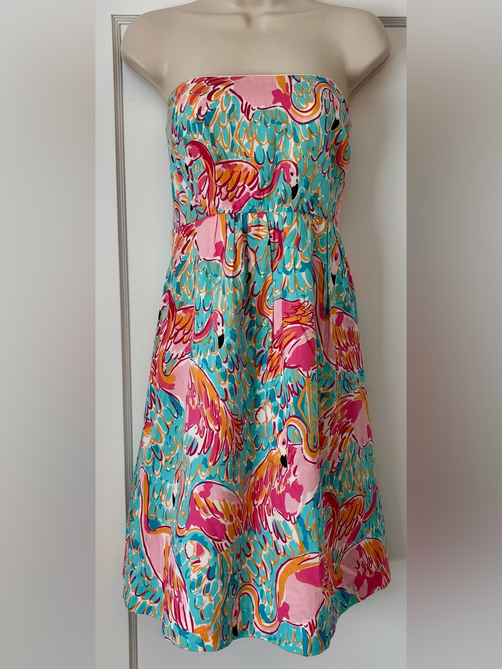 Rare/HTF Lilly Pulitzer Franco Strapless Dress “Peel and Eat” Flamingo print
